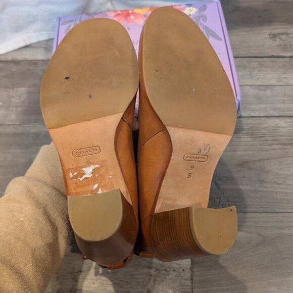 Coach Kassandra Camel Tan Leather Ankle Boots Heels Size 9 ~4” Heel - Picture 11 of 12